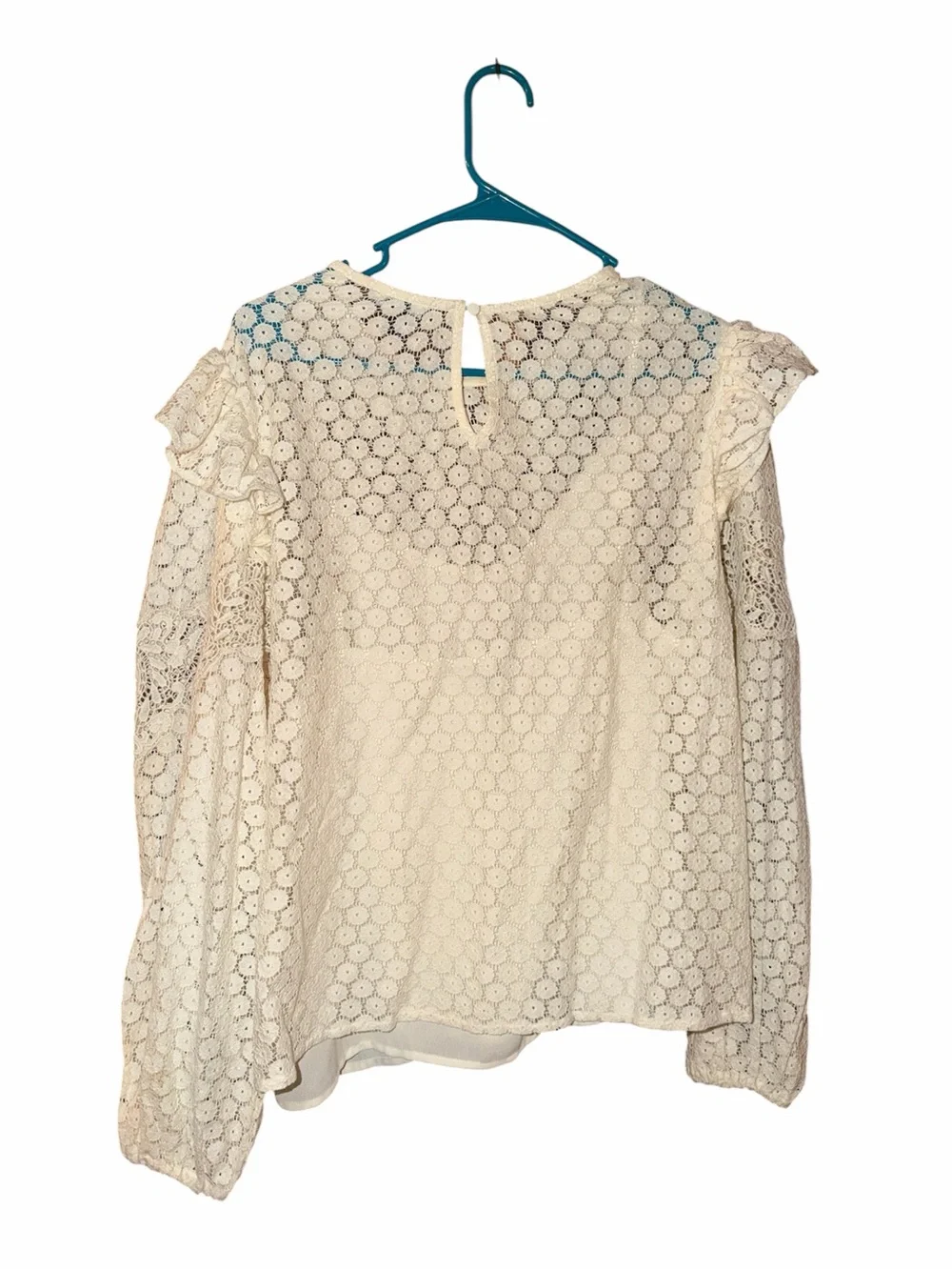 Express Cream Lace Ruffle-Shoulder Blouse - Picture 3 of 5